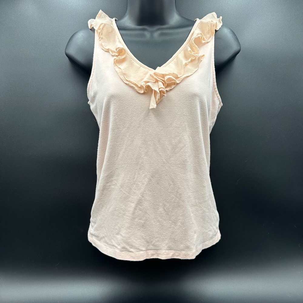 Lauren Ralph Lauren‎ Petite Tank Top Ruffle V-Neck Sleeveless Pink Casual Blouse